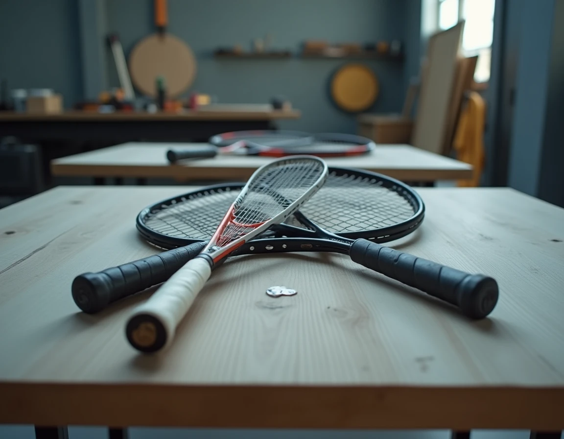 Comparaison côte à côte d'une vraie et d'une fausse raquette de tennis pour identifier les différences visuelles