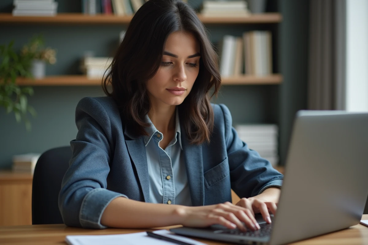 Jeune femme au bureau travaillant sur son ordinateur portable