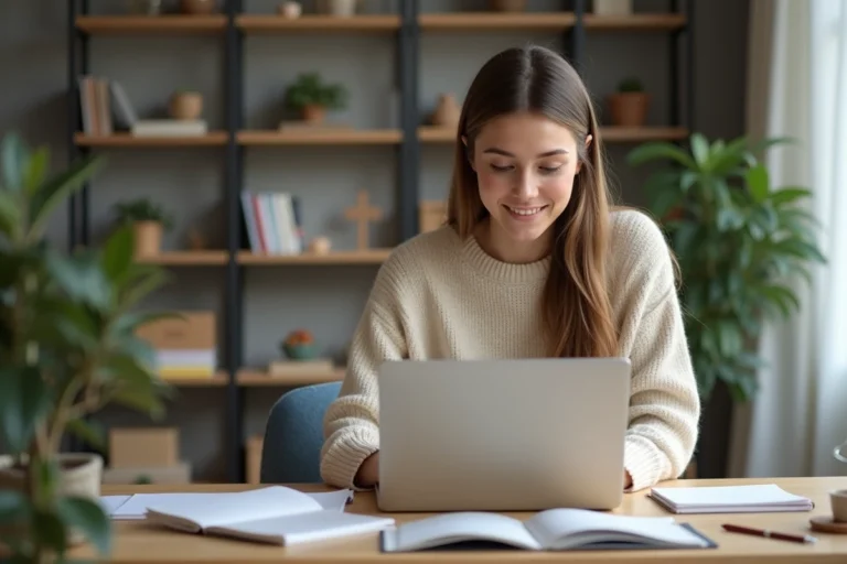 Jeune femme organisée à son bureau à domicile