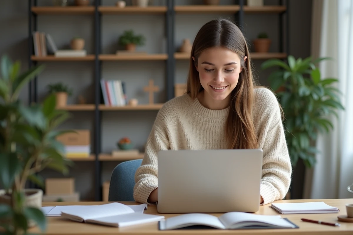 Jeune femme organisée à son bureau à domicile