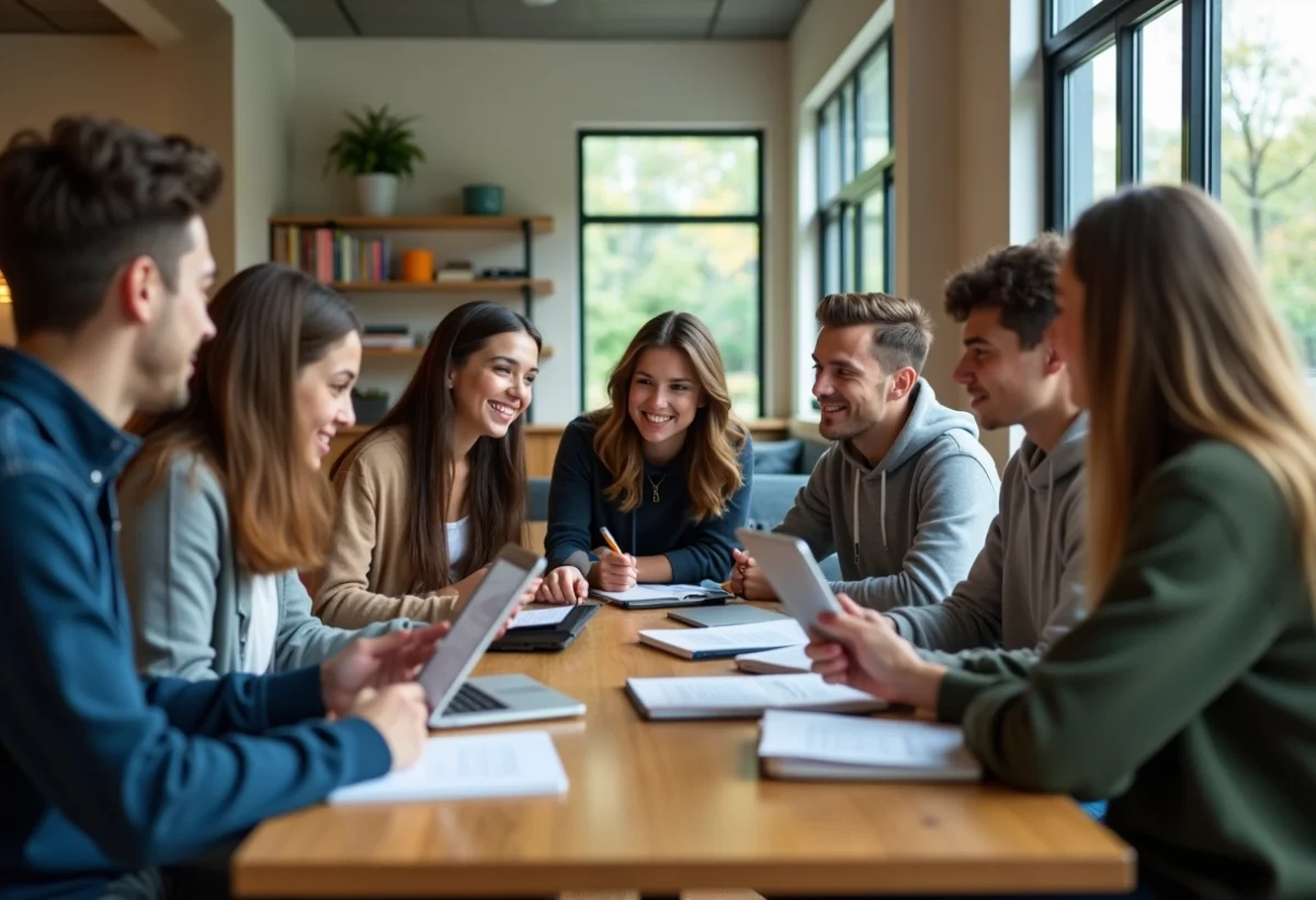 Groupe de jeunes en discussion dans un centre communautaire