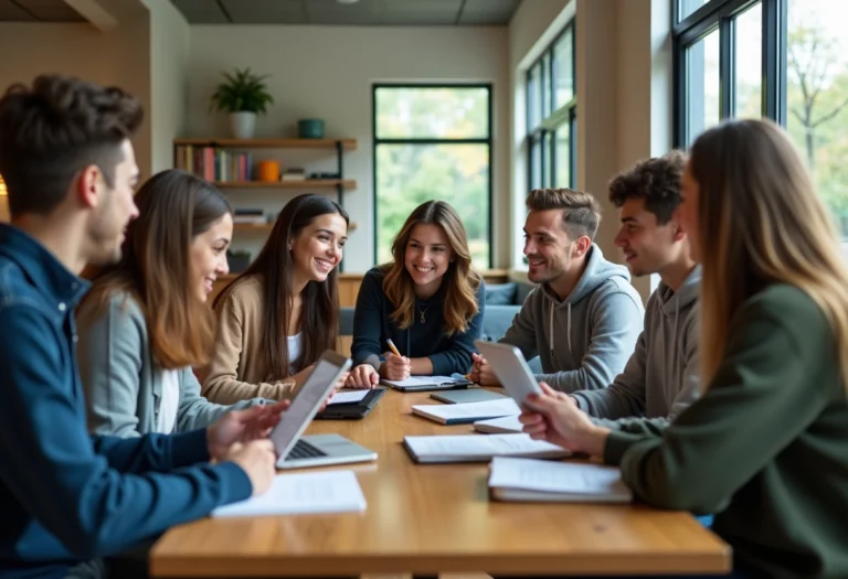 Groupe de jeunes en discussion dans un centre communautaire